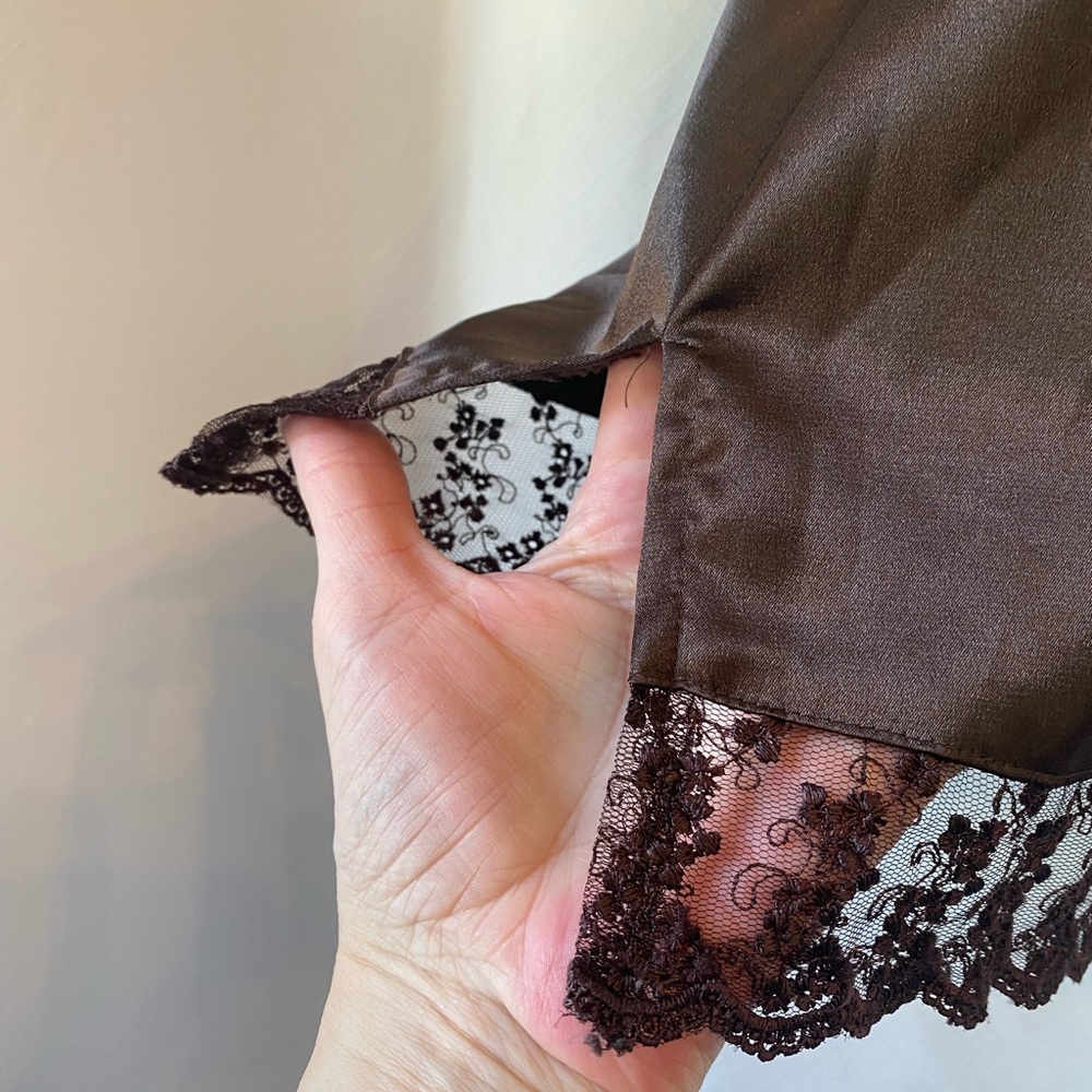 Ricki's Rich Chocolate Brown Lace Trim Satin Empire Waist Sexy Camisole Tank LG - Picture 5 of 16